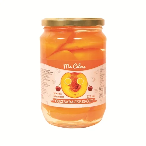 Őszibarack befőtt enyhén cukrozott lében720ml/360g - Ms. Cibus (12db/#)